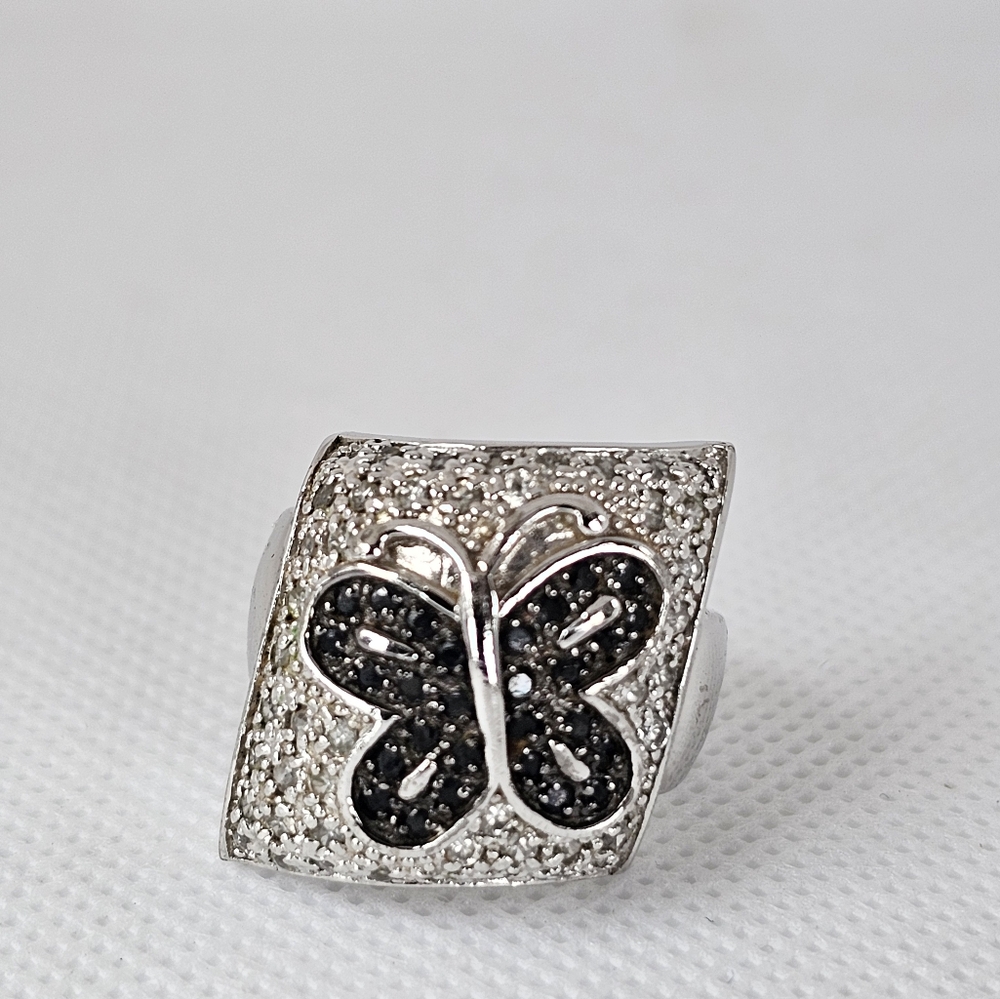 Unique Butterfly Pave Ring Sterling Silver Sz 7.5!